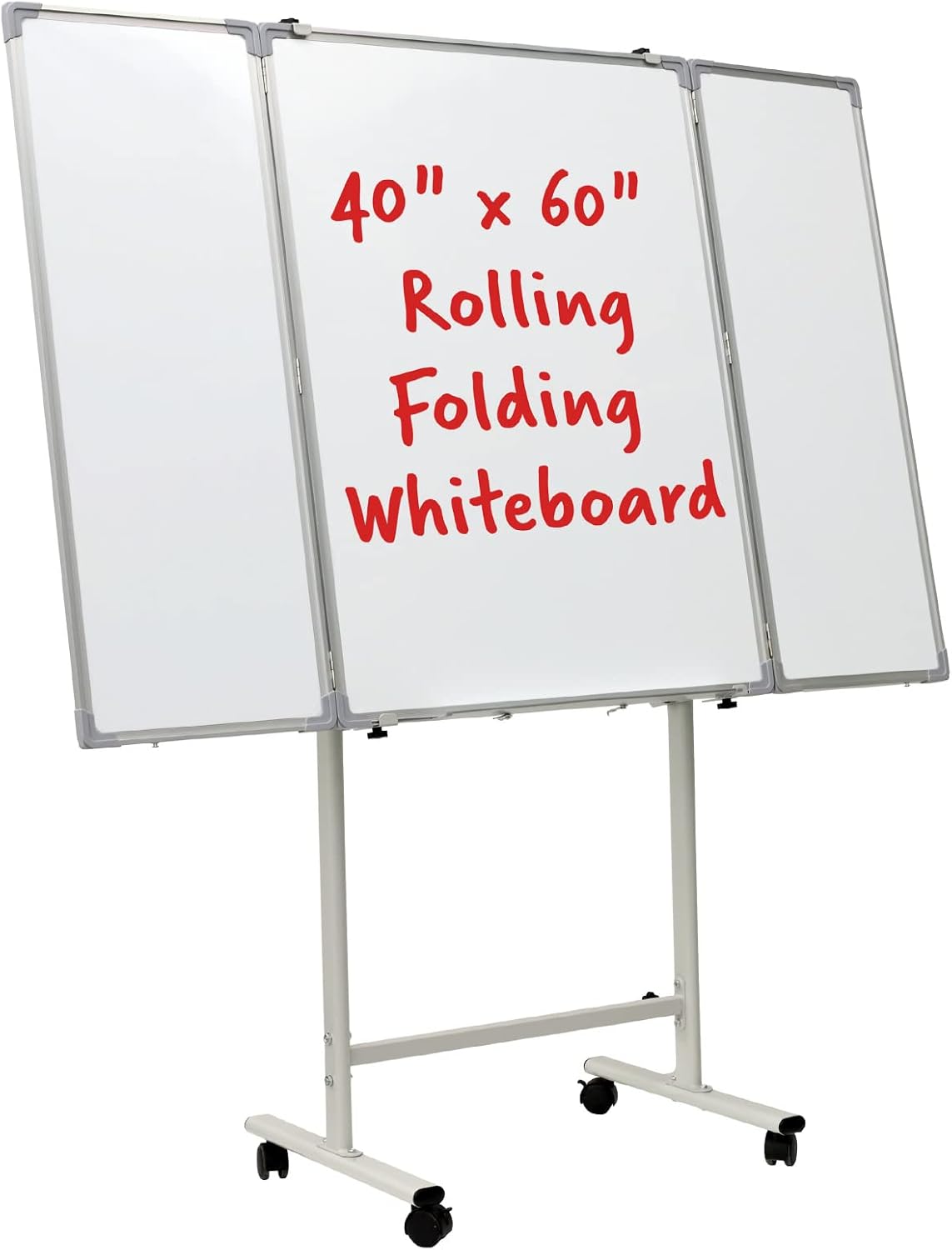 Excello 40” x 60” Mobile, Folding Whiteboard on Wheels with Magnetic Surface and Flip-Out Marker Tray