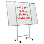 Excello 40” x 60” Mobile, Folding Whiteboard on Wheels with Magnetic Surface and Flip-Out Marker Tray