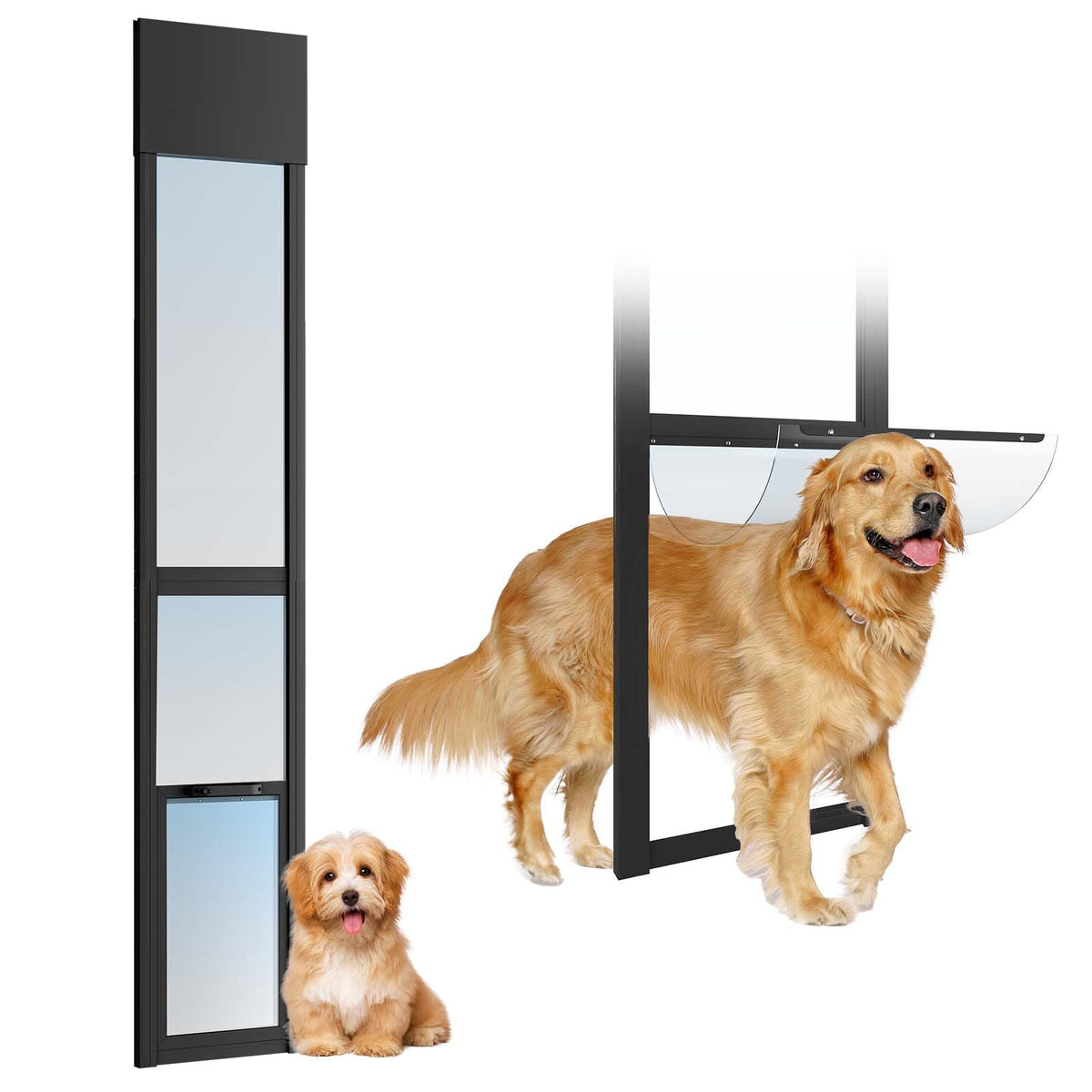 Dog Door for Sliding Glass Doors, 86.6"-92.5" Adjustable, Security Lock