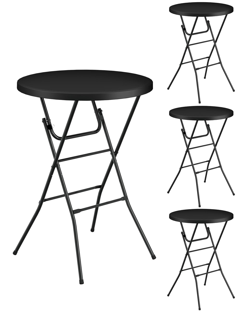 24" Round Folding Table, Plastic Bar Height Tables for Parties Black