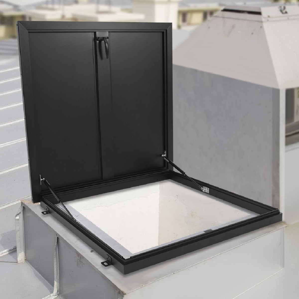 23.6" L X 23.6" W Aluminum Roof Access Hatch, Roof Security Door, Rooftop Hatch Cover Plate for Wellhead Lid, Cellar Cover (Black-23.6inch)