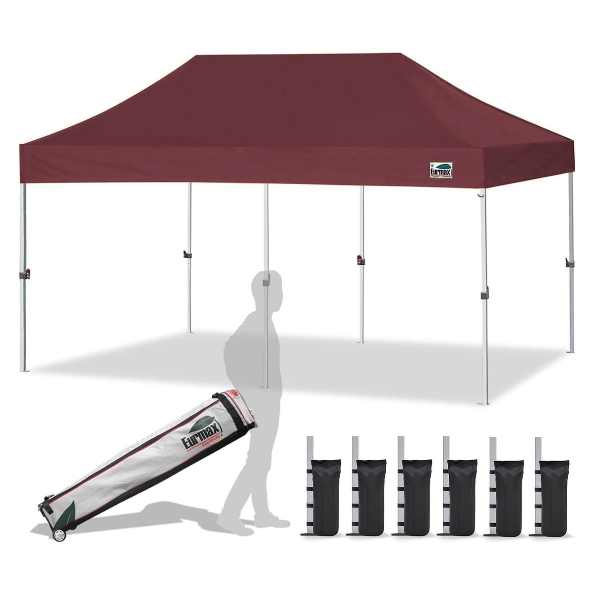 Eurmax USA 10x10ft Pop Up Canopy,Commercial Instant Tent for Outdoor Events,Patented No-Tip Rolling Storage Bag with 4 Sandbags,UV & Water Resistant,Heavy Duty Portable Shelter Gazebo,White