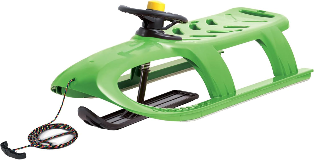 Snow Sled for Kids - SnowRush Sledge - Single Rider Racer Toboggan with Pull Rope and Steering Wheel; Outdoor Plastic Winter Sleigh for Toddlers & Kids