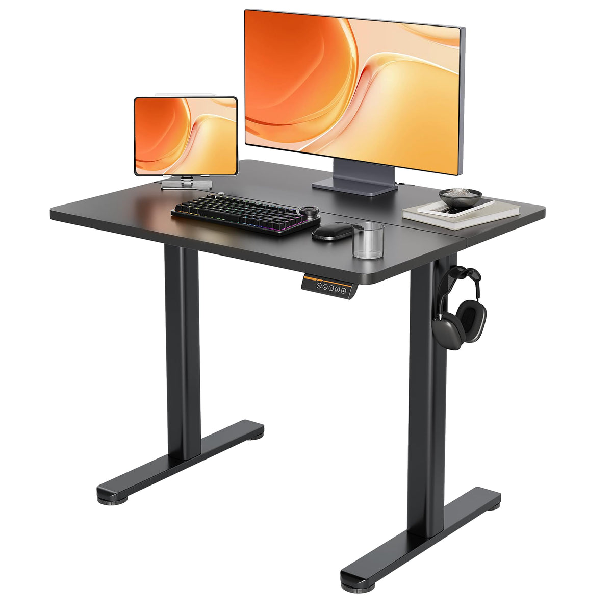 Claiks Electric Height Adjustable Standing Desk, 48x24 Inch, Deep Black