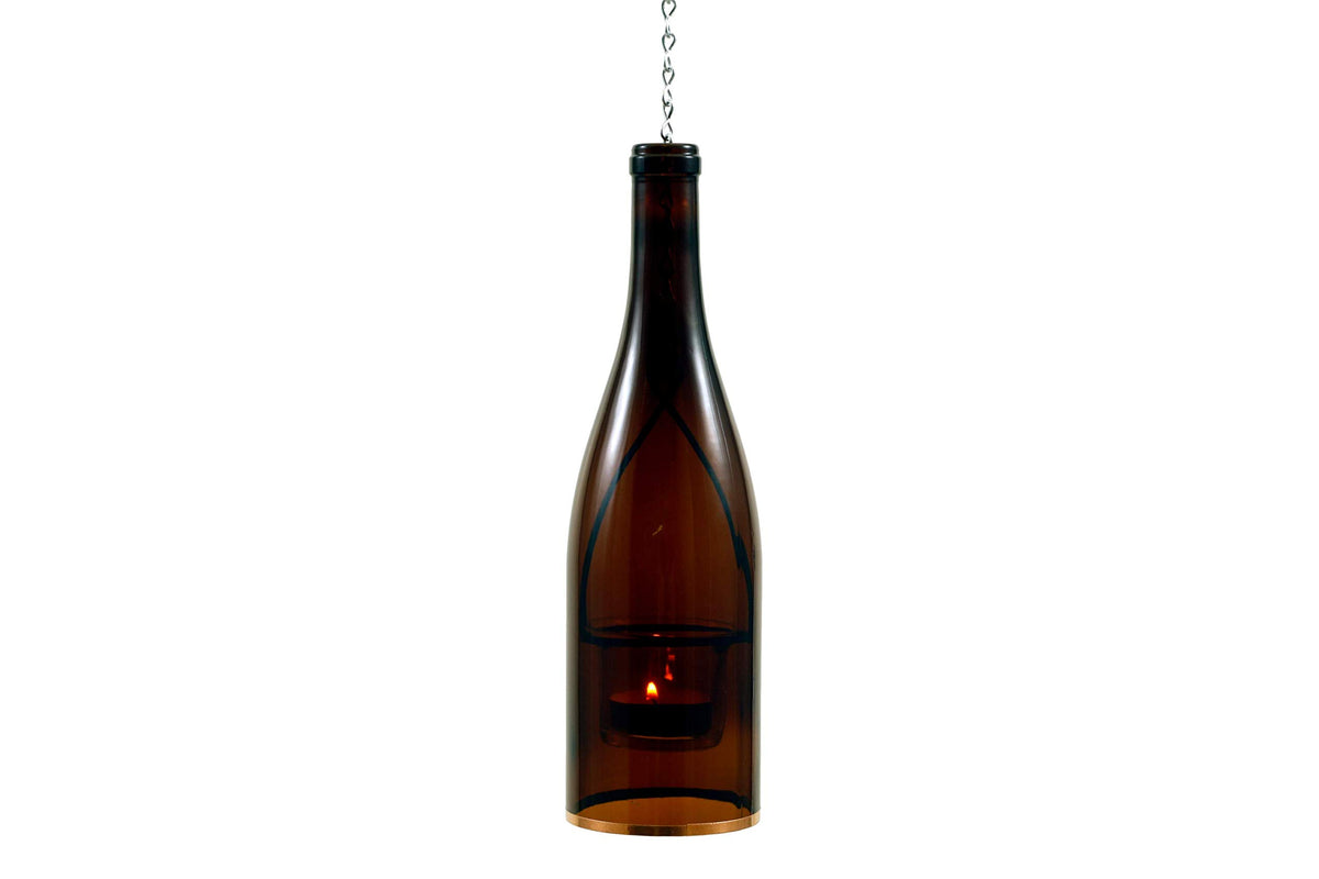 Blue Ridge Mountain Gifts Hanging Wine Bottle Indoor/Outdoor Lantern Lights - Decorative Lights Votive Candle Holder, Great for Rustic Wedding Decorations, Patio Decor, or Garden Decor, Yellow (4pcs)