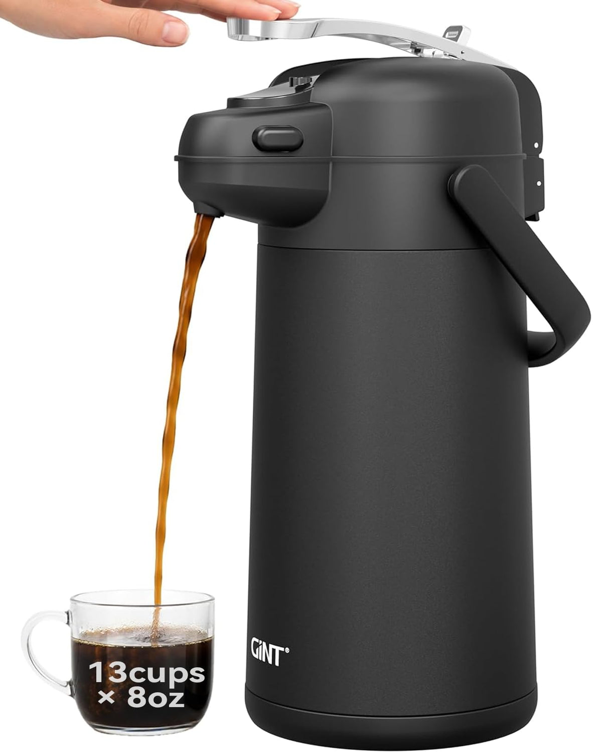 GiNT 101oz Airpot Coffee Dispenser with Pump, Insulated Coffee Carafe for Hot Liquids, Stainless Steel Vacuum Insulated Pump Dispenser for Hot/Cold Beverages, Home Office Commercial Outdoor Use(3L)