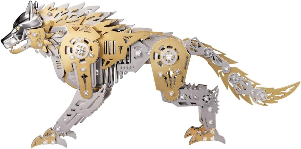 3D Metal Puzzle Wolf Model Kit, 384PCS DIY Steampunk Mechanical Battle Wolf with Movable Joints, Creative Handcrafted Metal Art Craft Desktop Display & Decoration for Adults