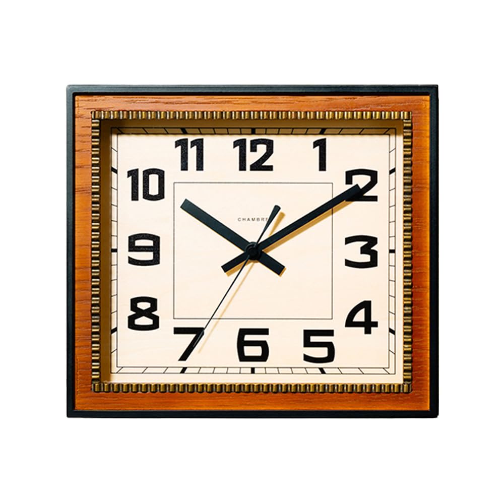 Brass Clock Japanese Handcrafted Solid Wood Clock Silent Non-Ticking Battery Operated Modern Decorative for Living Room Bedroom Office Brass Rectangle Clock CH-053 (Oak)