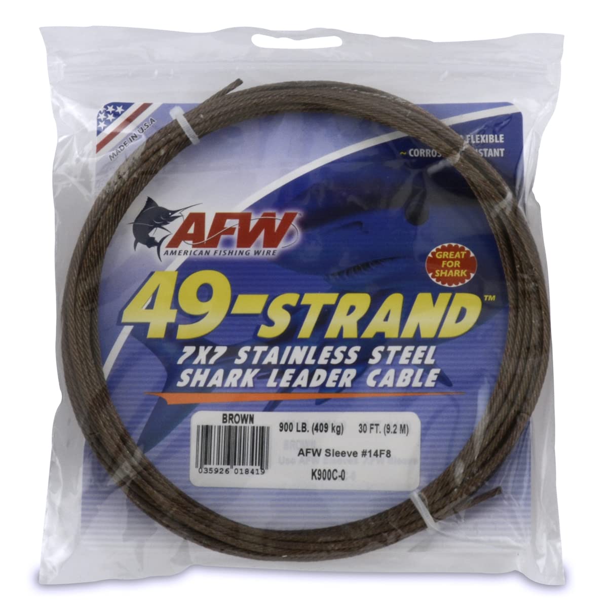 AFW Fishing Wire 49 Strand, 7x7 Stainless Steel Leader Cable, 90lb to 900