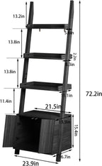 4-Tier Ladder Bookshelf with Storage Cabinet, Freestanding Shelf Unit,Black