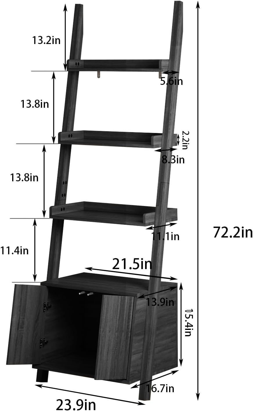 4-Tier Ladder Bookshelf with Storage Cabinet,Display Shelf,Black