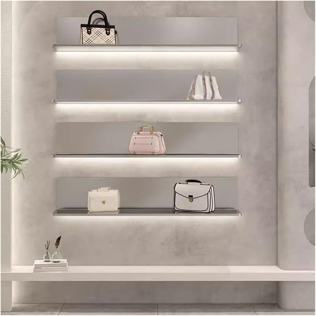Floating Wall Shelves with Led Light, Stainless Steel Design for Home Decoration, Ideal for Organizing Accessories and Displaying Items,Silver Grey/1 Item-100x30x30cm