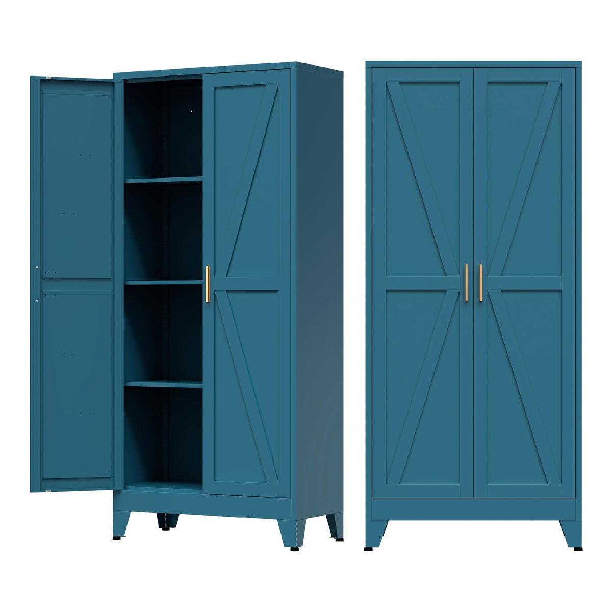COFaR Black Farmhouse Storage Kitchen Pantry Cabinet with 2 Barn Door, 3 Adjustable Shelves and Legs, for Cupboard/Dining Room/Bathroom/Living Room/Office/Laundry Room (Black, 61" Farmhouse)