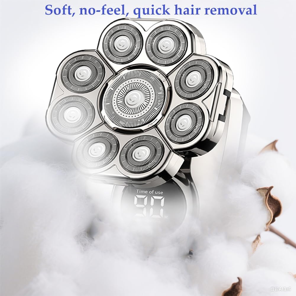 Head Shaver 9.0, 9D Floating Head Shavers for Bald Men, IPX7 Waterproof Wet Dry Shaving, Intelligent LED Display (Silver Set)