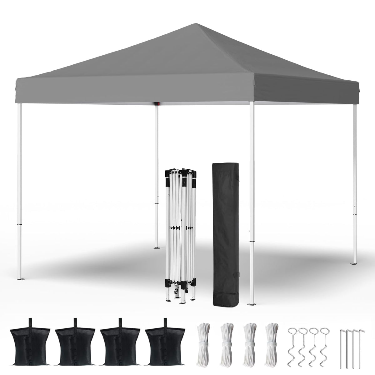 Shades 10x10 Pop Up Canopy, Heavy Duty Beach Tent with Carrying Bag for Easy Moving, Sun Shelter for Parties, Events, Camping, Outdoor Gazebo with 420D PU Coated Waterproof White Fabric