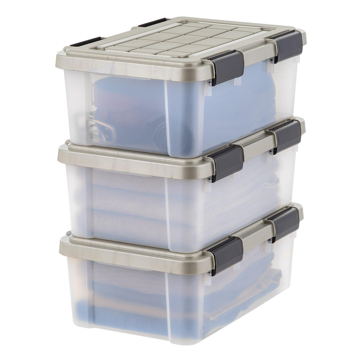 IRIS USA 3-Pack 60 Qt Storage Bins with Gasket Lids, Clear/Chrome