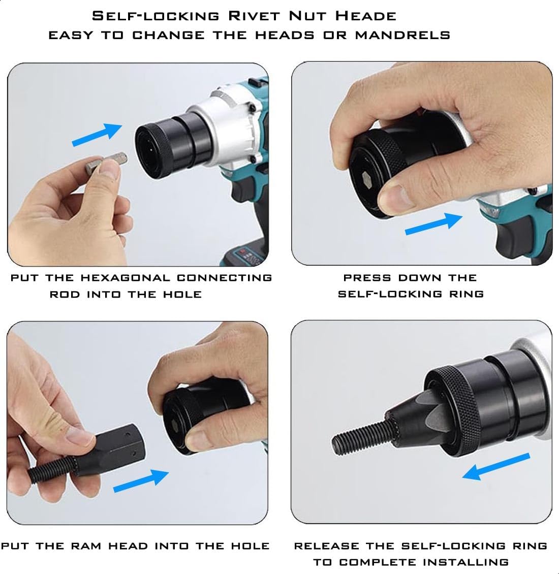 Cordless Rivet Nut Gun, Electric Rivet Nut Tool for Nuts M4-M5-M6-M8-M10