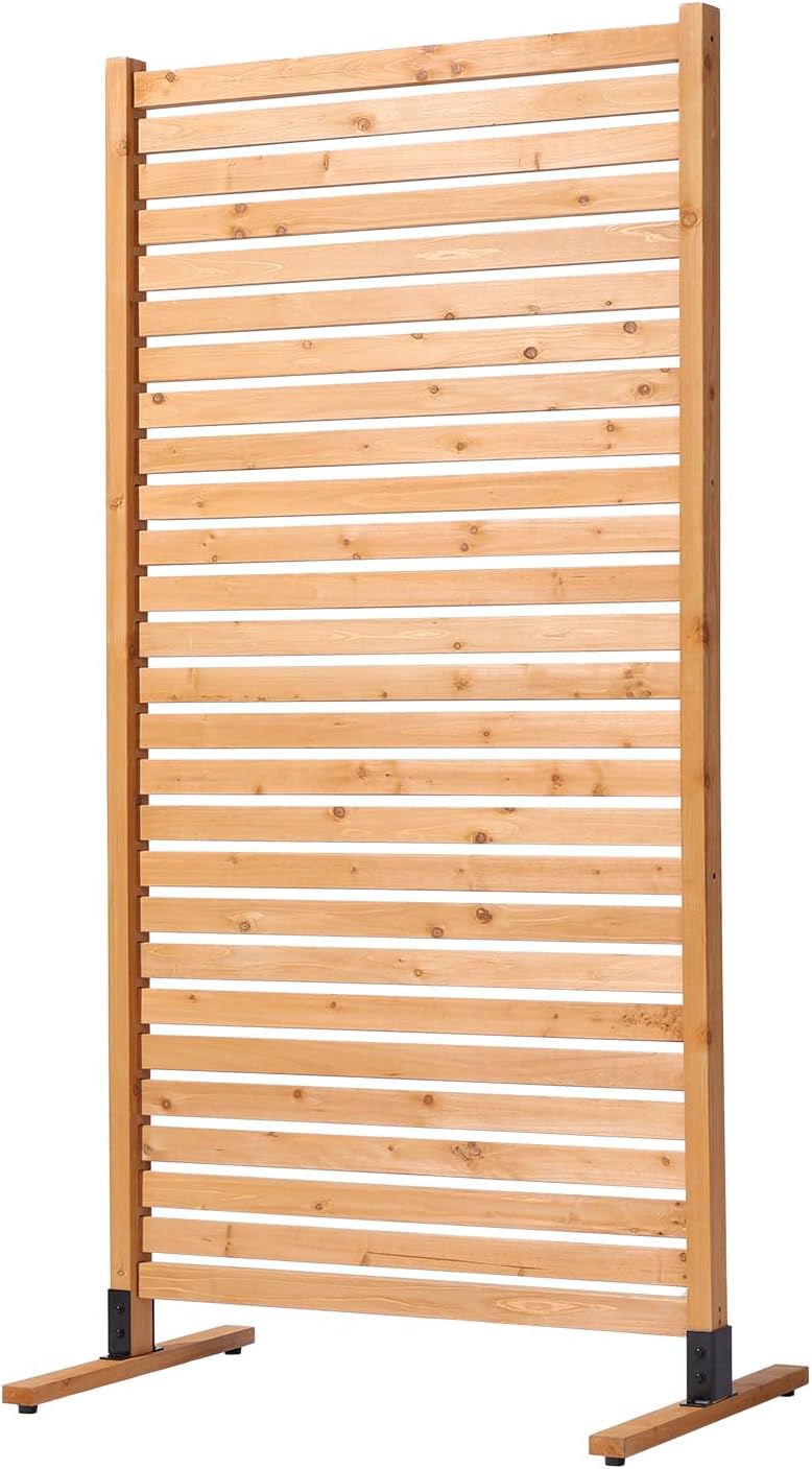 VEVOR Wooden Privacy Screen, 36" W x 73" H Outdoor Privacy Screen, Freestanding Wood Privacy Panel with Stand, Decorative Patio Privacy Screen, Outdoor Divider for Balcony Patio Lawn Garden