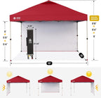 CROWN SHADES 10x10 Pop Up Canopy with 1 Side Wall, Beach Canopy Tent, Red