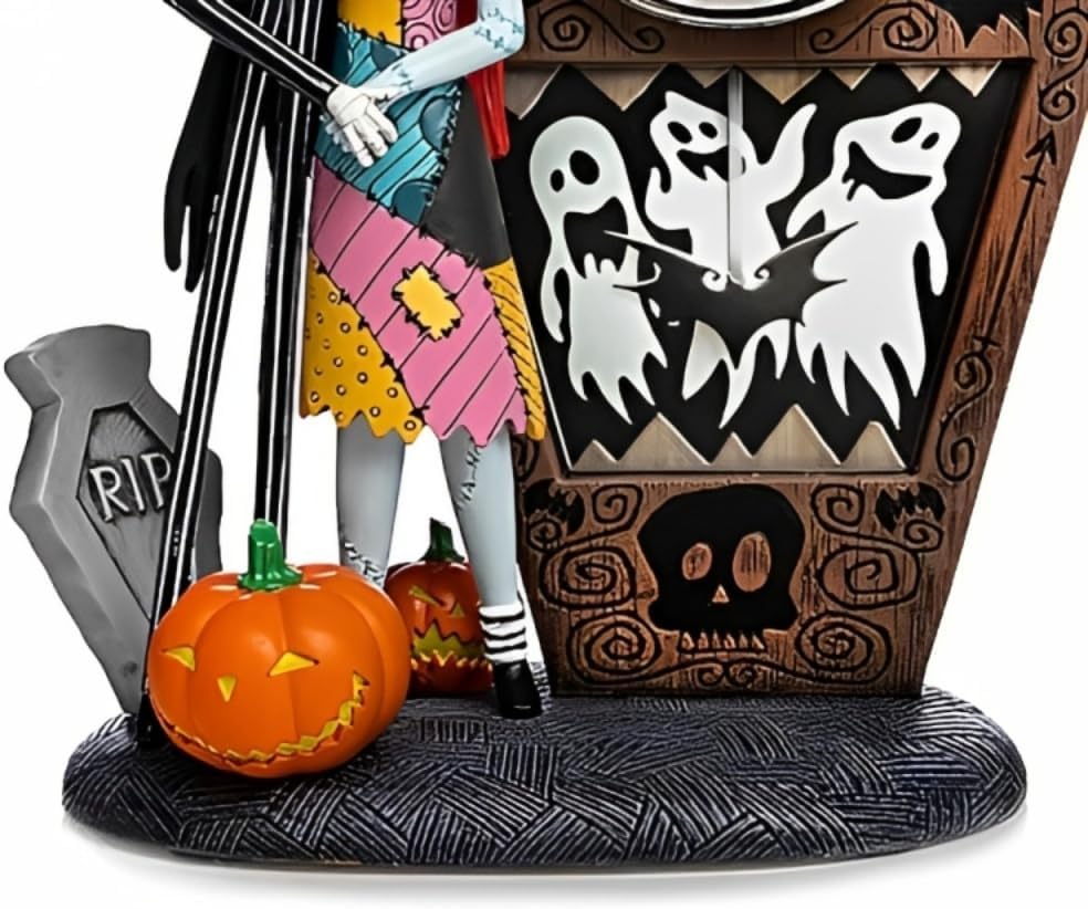The Hamilton Collection Tim Burton's The Nightmare Before Christmas Love Never Dies Jack Sally Zero Clock Handcrafted & Sculpted Halloween Decoration 7.5-inches