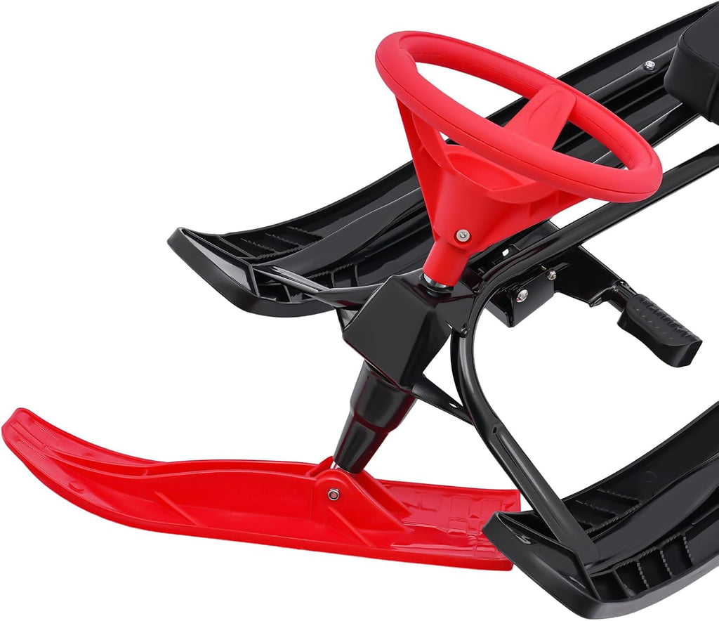 Snow Racer Sled with Steering Wheel,Portable Steerable Snow Sled with Brake
