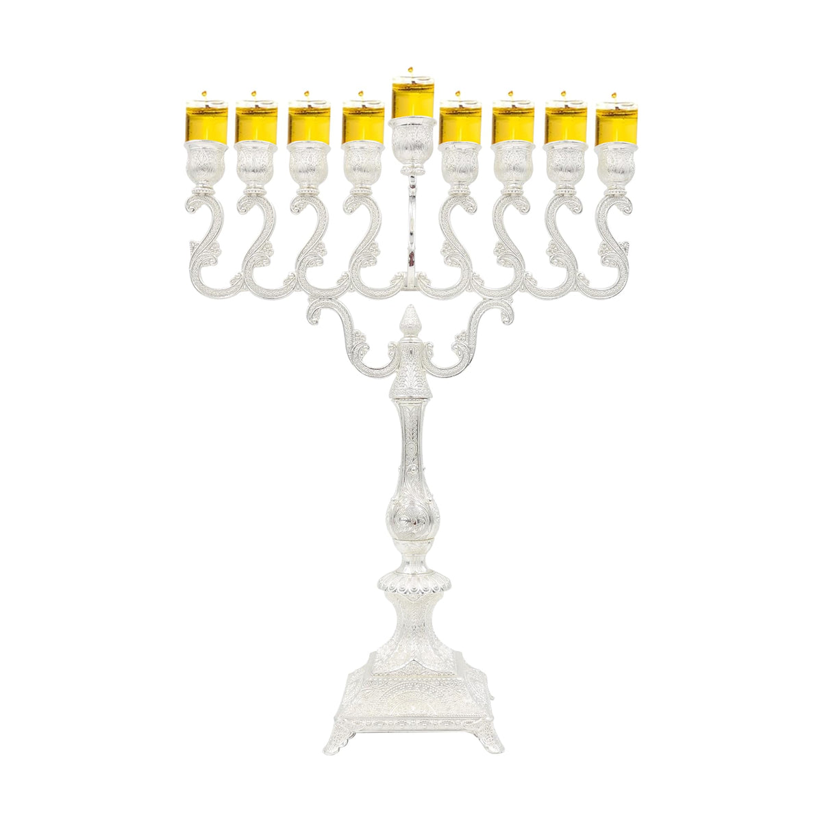 Majestic Giftware Silver-Plated Chanukah Oil Menorah (MN-HA17019B) | Fits Standard Chanukah Oil Cups and Large Candles | Durable & Long-Lasting Quality | Hanukkah Menorah - 3” High