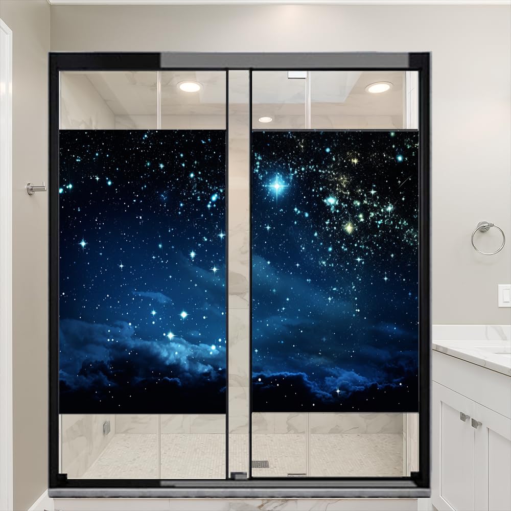 Fantasy Galaxy System Window Film Sun Blocking Abstract Space View Earth House Window Tint Film Adhesive Glass Sticker Coverings for Home Decorative 31.5Wx55.1L-inch x2 Pcs