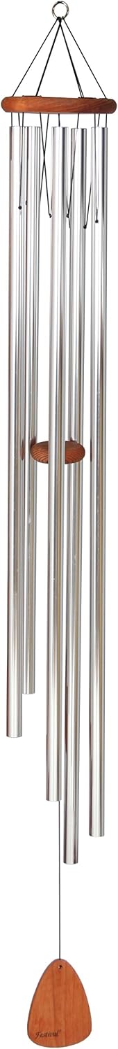 Festival 60-inch Redwood Wind Chime in Silver by Wind River for Patio, Backyard, Garden, and Outdoor décor. Made in the USA