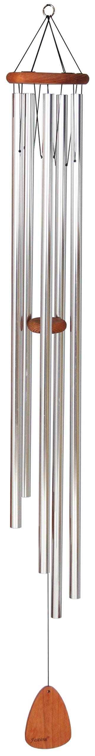 Festival 60-inch Redwood Wind Chime in Silver by Wind River for Patio, Backyard, Garden, and Outdoor décor. Made in the USA