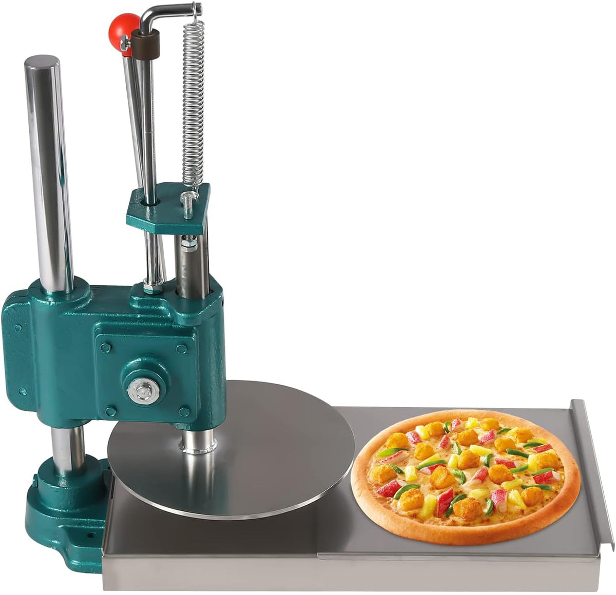 Manual Pizza Dough Press Machine Stainless Steel Pizza Presser Thickness Adjustable 24cm/9.5in for Making Hand Pies Meatloaf Pizza