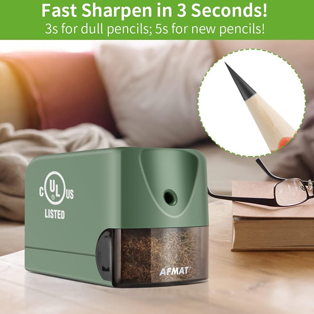 AFMAT Heavy Duty Electric Pencil Sharpener for 6.5-8mm No.2/Colored Pencils, 2 Pack (Green + Gray)