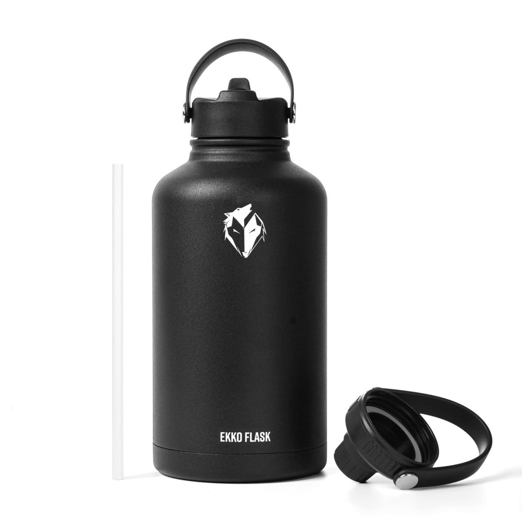 Ekkovision Ekko Flask Insulated Water Bottle, Stainless Steel, Black,128 Oz