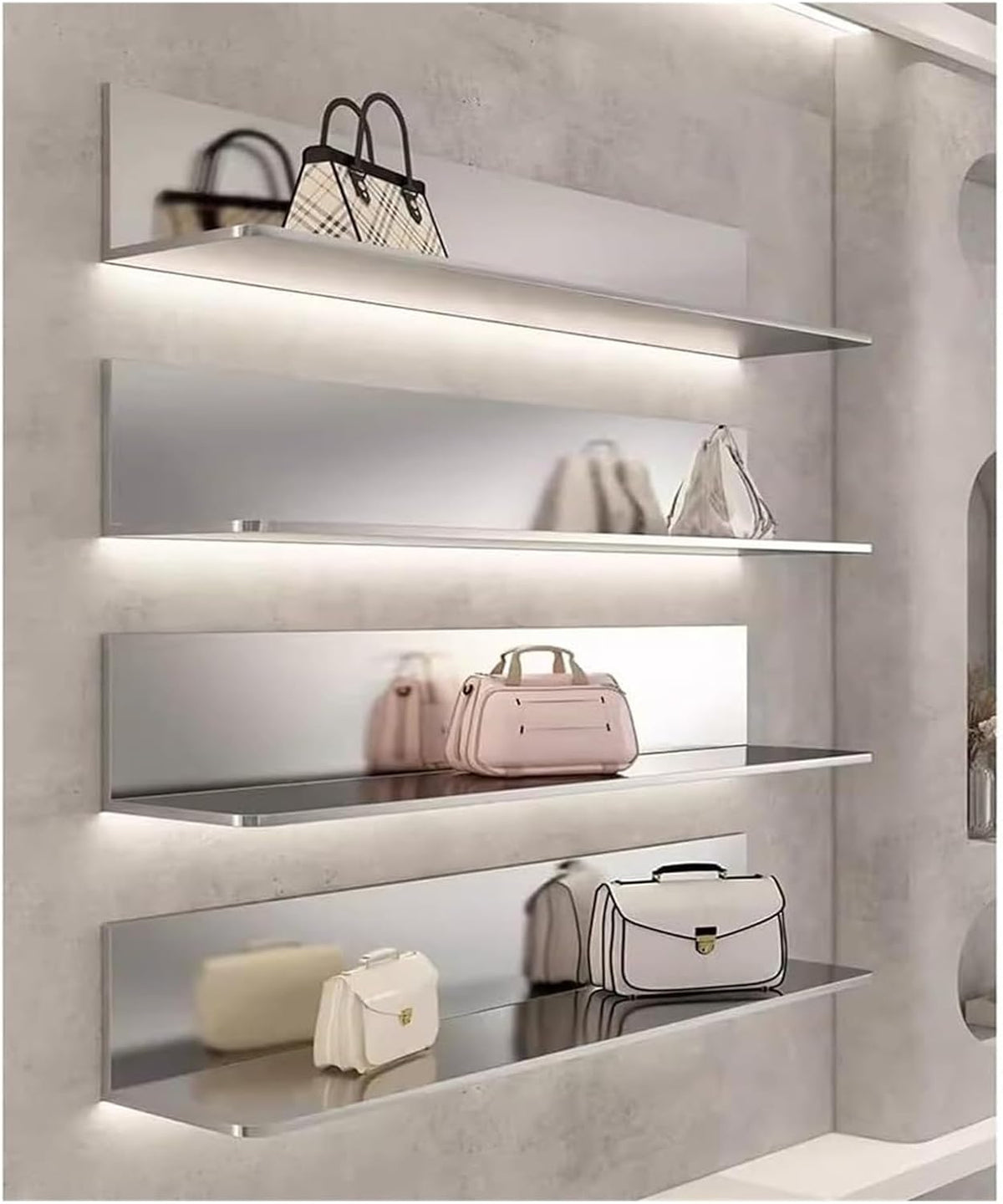Floating Wall Shelves with Led Light, Stainless Steel Design for Home Decoration, Ideal for Organizing Accessories and Displaying Items,Silver Grey/1 Item-100x30x30cm