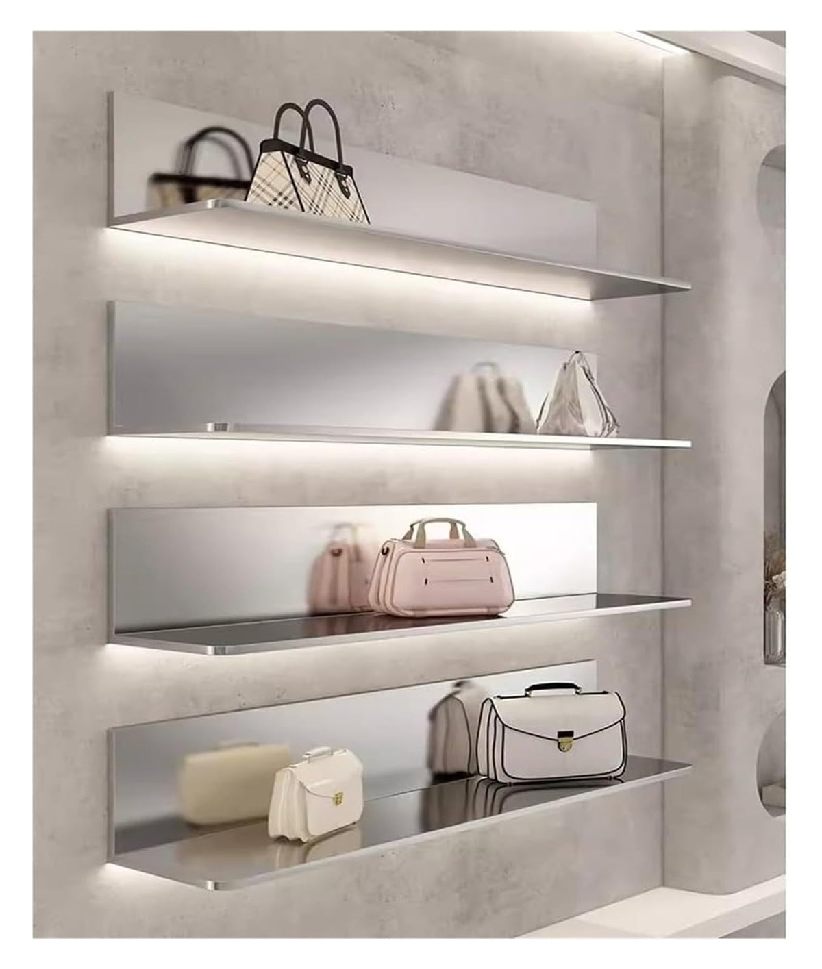 Floating Wall Shelves with Led Light, Stainless Steel Design for Home Decoration, Ideal for Organizing Accessories and Displaying Items,Silver Grey/1 Item-100x30x30cm