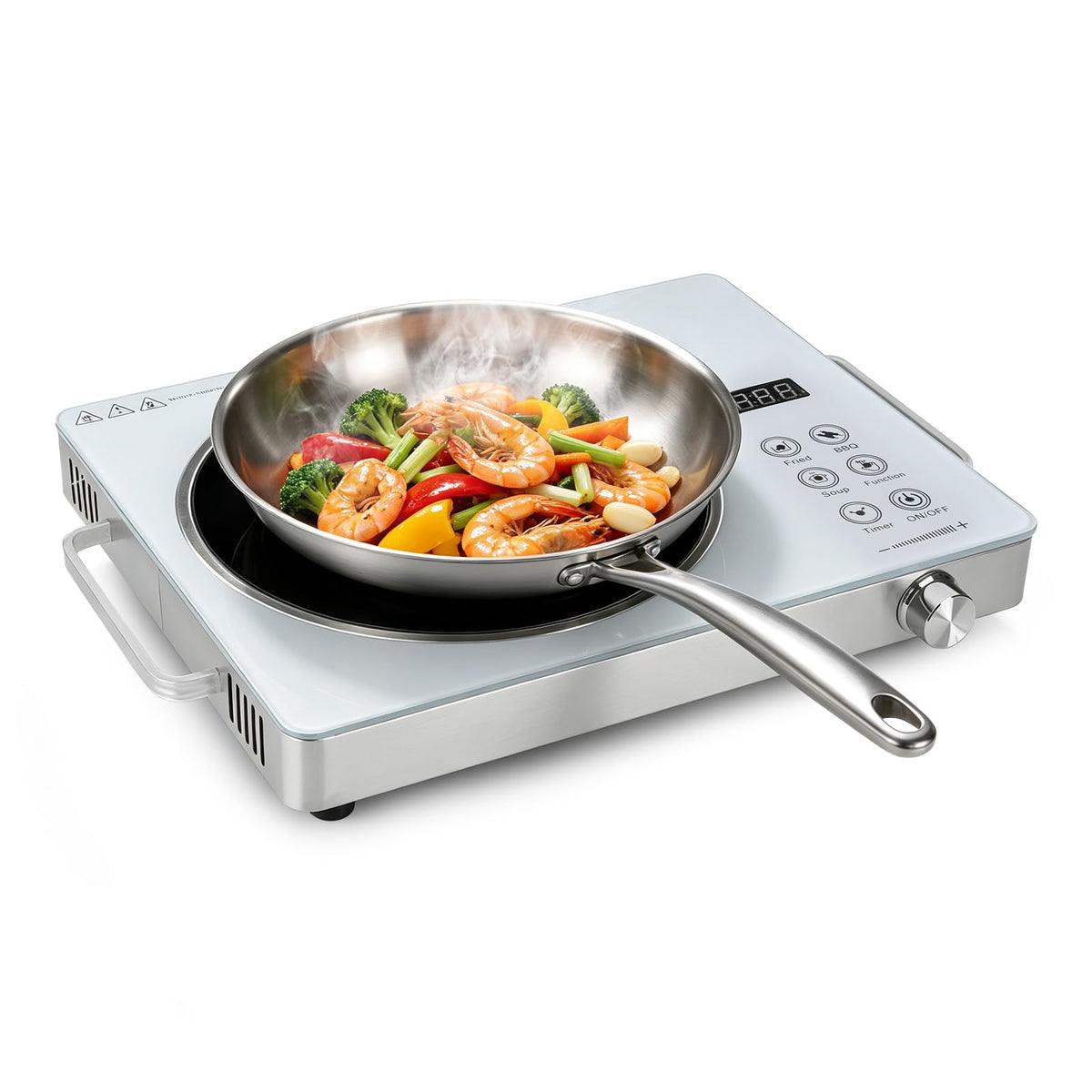 Electric Countertop Single Burner, 3500W Ceramic Cooktop with Crystal Glass Hot Plate & Stay Cool Handles, 12 Level Temperature Control, LED Display, Touch Control, Cooking Stove for Home Camping RV