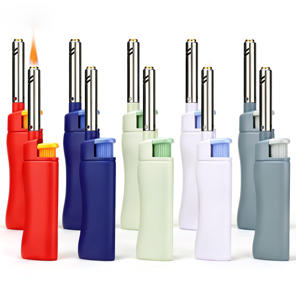MK Lighter 10PCS Candle Lighters, Windproof Flame, Ideal as Lighters for Candle, BBQ Lighters, Camping, Outdoor, Butane Refillable, Multipurpose (3BL HUE -10PC)