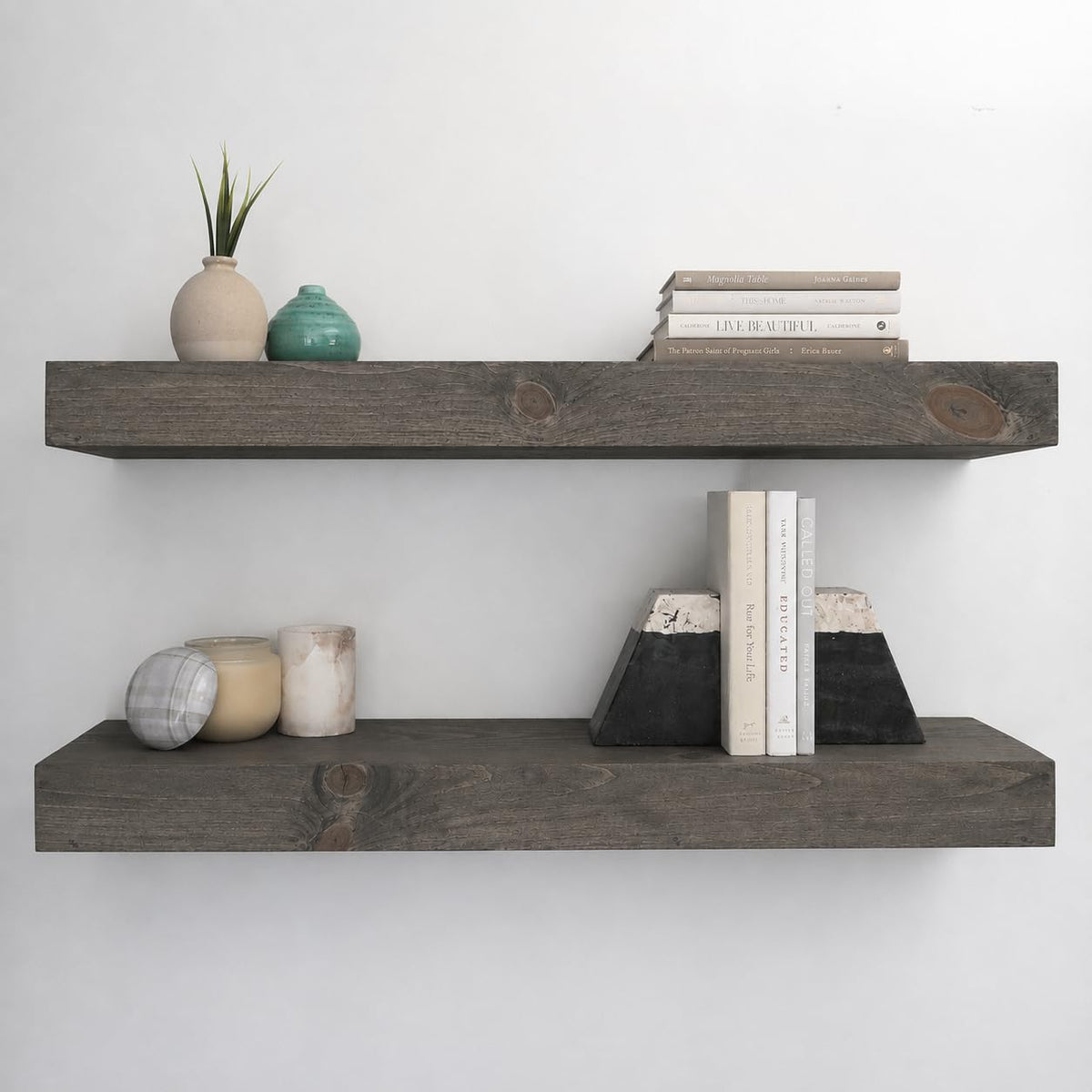 Urbandi Modern Floating Shelves 3 Inches Thick for Wall, Wide Shelves for Kitchen, Living Room, Bedroom, and Bathroom, Natural Pine Wood, Rustic Wooden Shelf, (Set of 2) (Aged Oak, 24Lx3Hx6D)