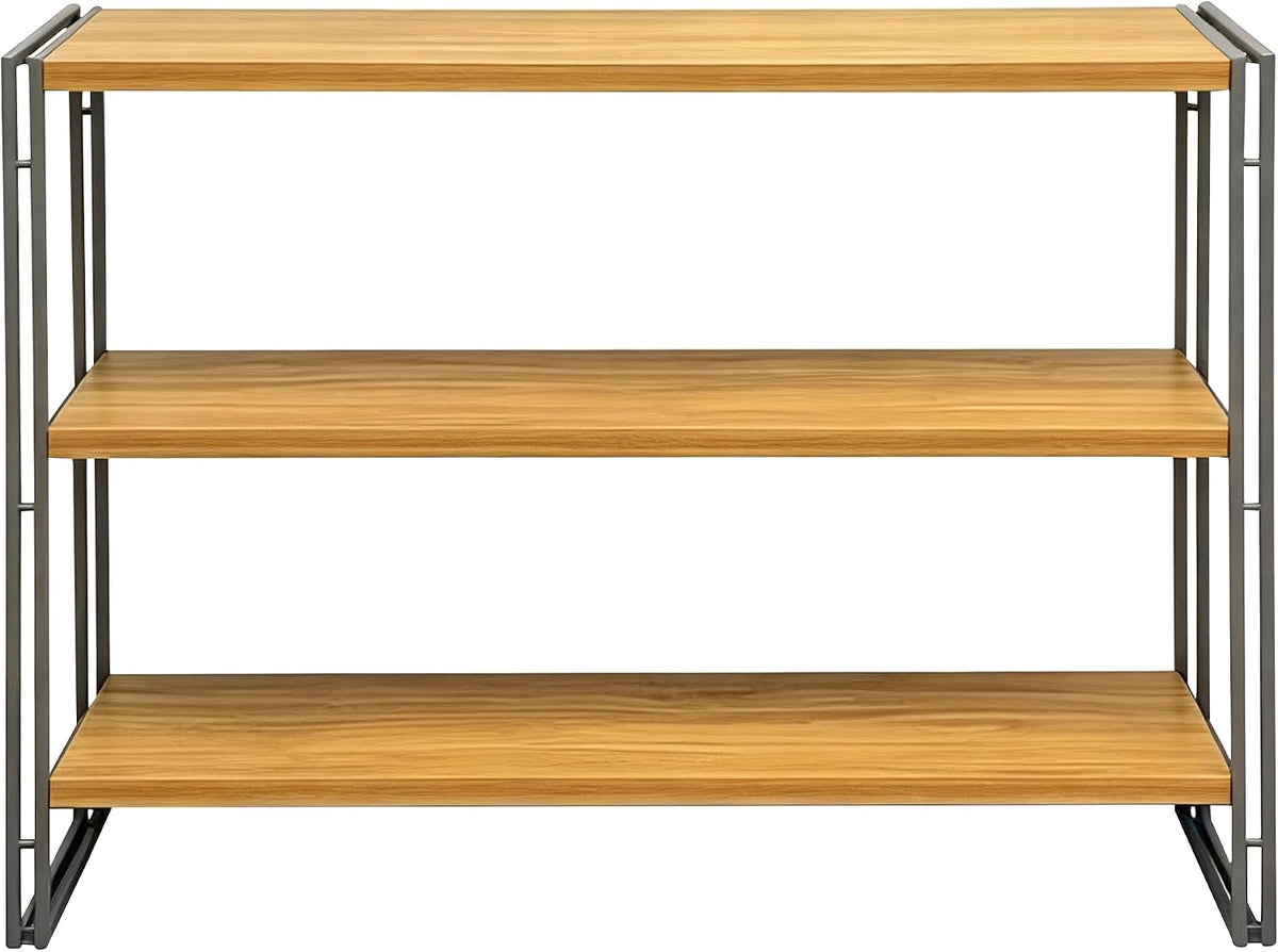 J.M.Deco 3-Tier Industrial Ladder Shelf, 44" Rustic Wood and Metal Open Bookshelf, Heavy Duty Wall Mounted Bookcase Shelving Unit for Small Space, Living Room, Bedroom, Home Office