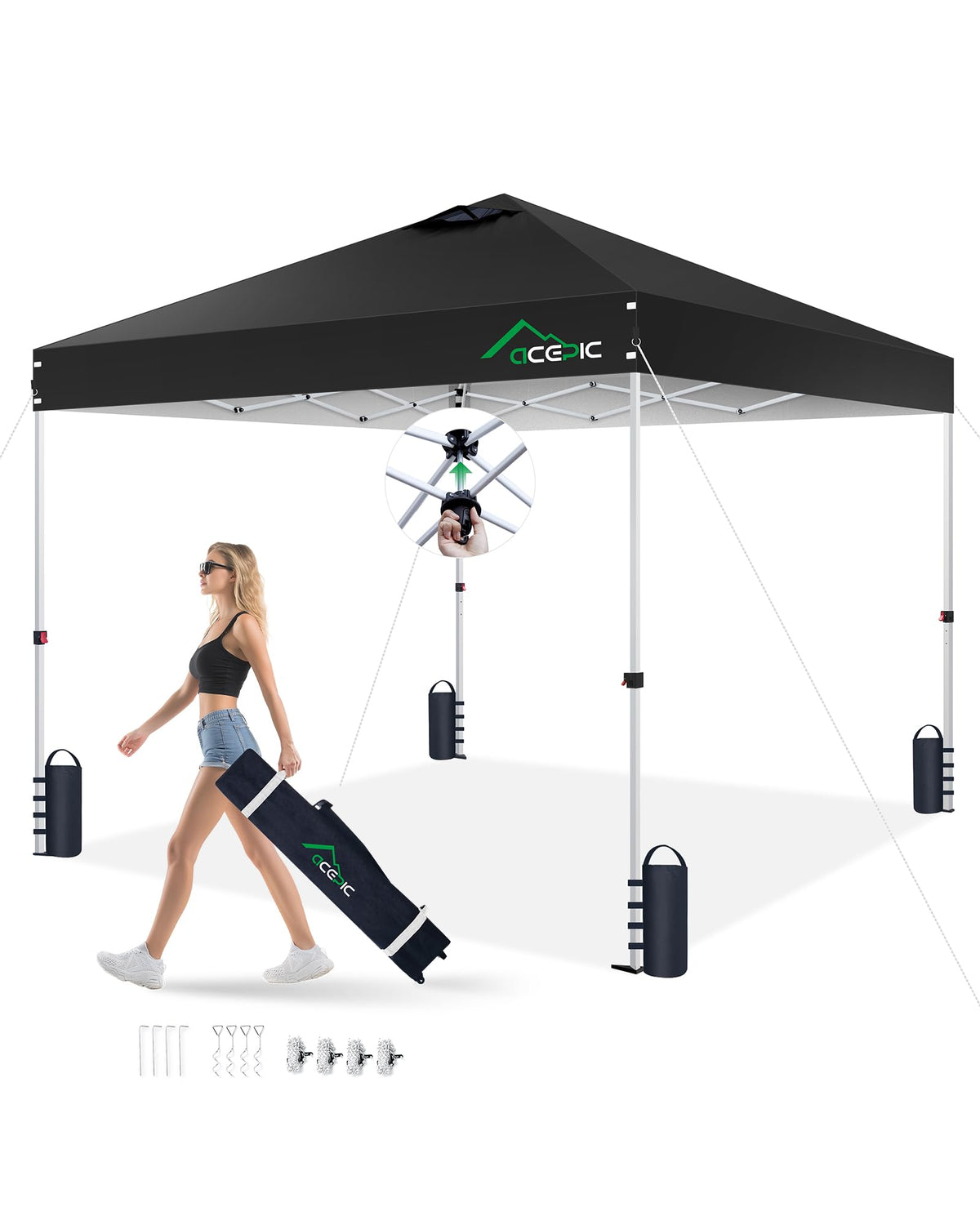 Acepic 10x10 Pop Up Canopy Tent, Easy Setup Portable Shelter, White, 10*10