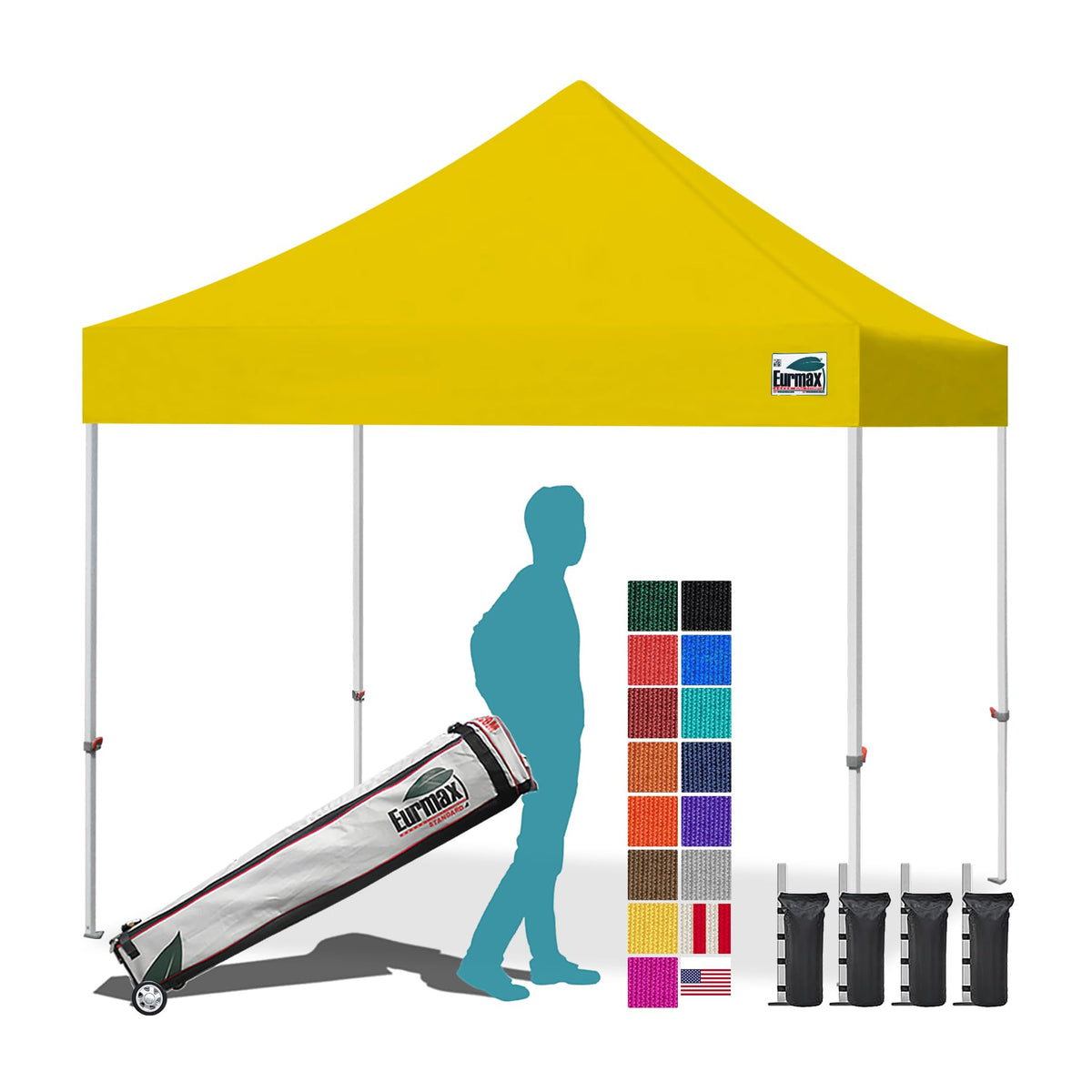 Eurmax USA 10x10ft Pop Up Canopy,Commercial Instant Tent for Outdoor Events,Patented No-Tip Rolling Storage Bag with 4 Sandbags,UV & Water Resistant,Heavy Duty Portable Shelter Gazebo,White