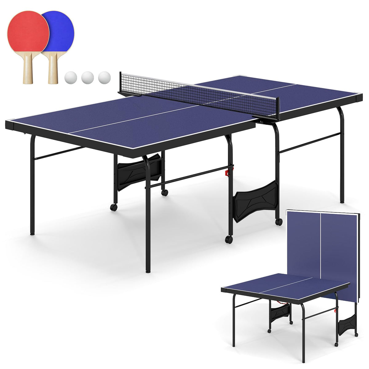 Zevemomo 8FT Ping Pong Table, Foldable Table Tennis Table with Wheels