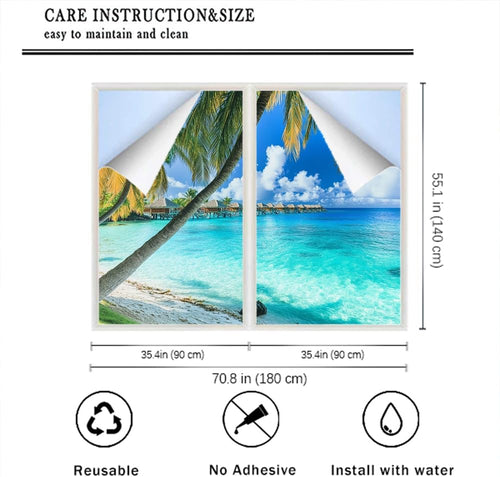 Beautiful Ocean Scenery Window Privacy Film 35.4Wx55.1L inch x 2pcs