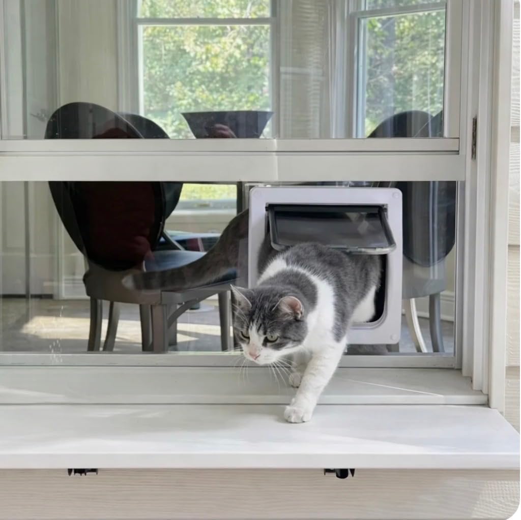 Custom Cat Door Window Insert - Plexiglass | Insulated & Weather-Sealed | Tool-Free Install for Horizontal & Vertical Windows | Microchip Lock Options | Made in USA | Small Dogs & Pets
