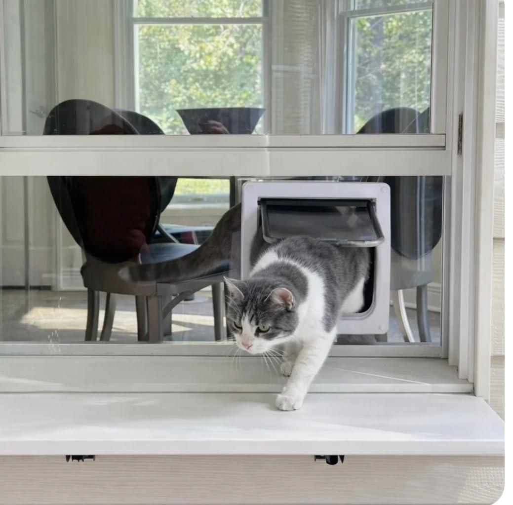 Custom Cat Door Window Insert - PVC Base | Insulated & Weather-Sealed | Tool-Free Install for Horizontal & Vertical Windows | Microchip Lock Options | Made in USA | Small Dogs & Pets