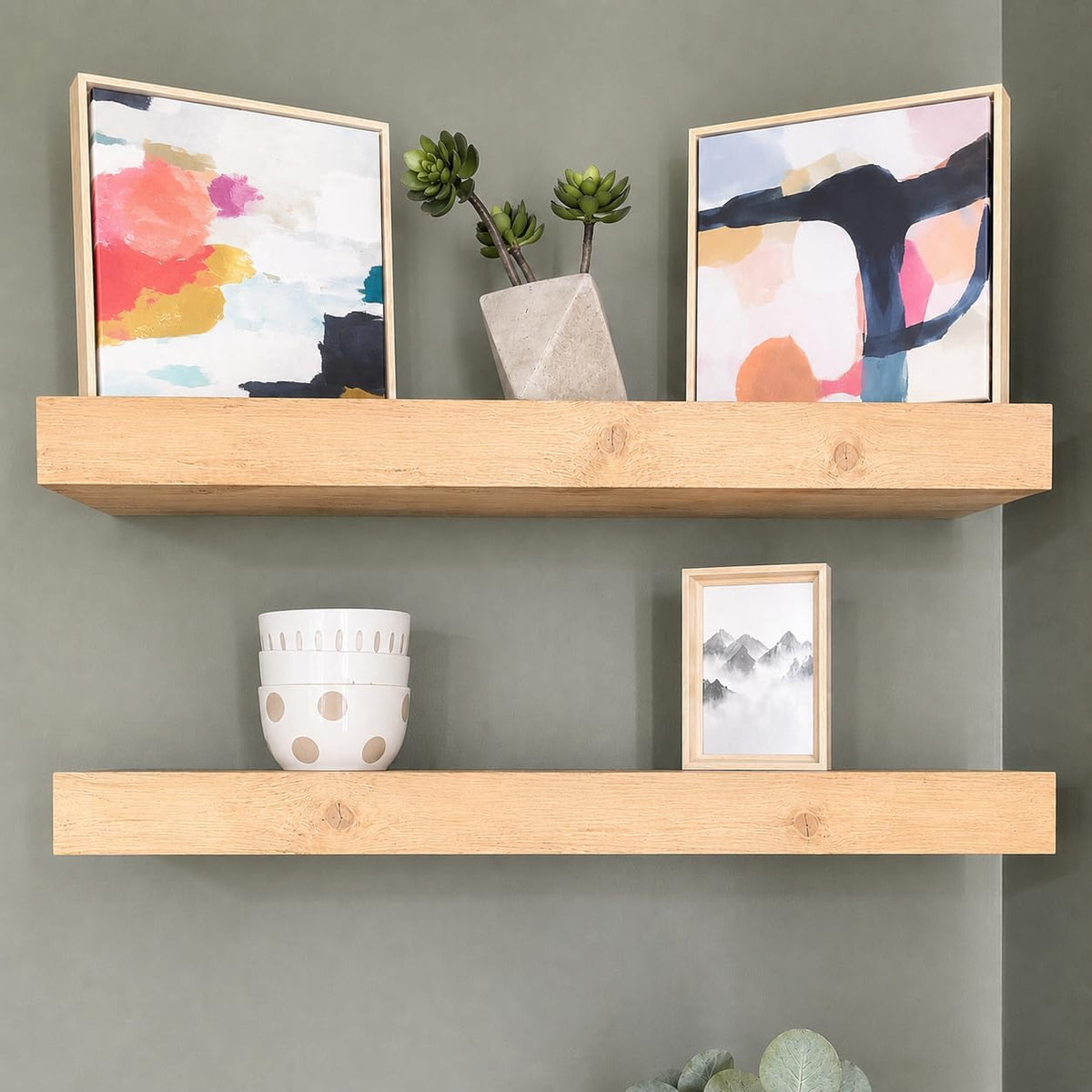 Urbandi Modern Floating Shelves 3 Inches Thick for Wall, Wide Shelves for Kitchen, Living Room, Bedroom, and Bathroom, Natural Pine Wood, Rustic Wooden Shelf, (Set of 2) (Aged Oak, 24Lx3Hx6D)