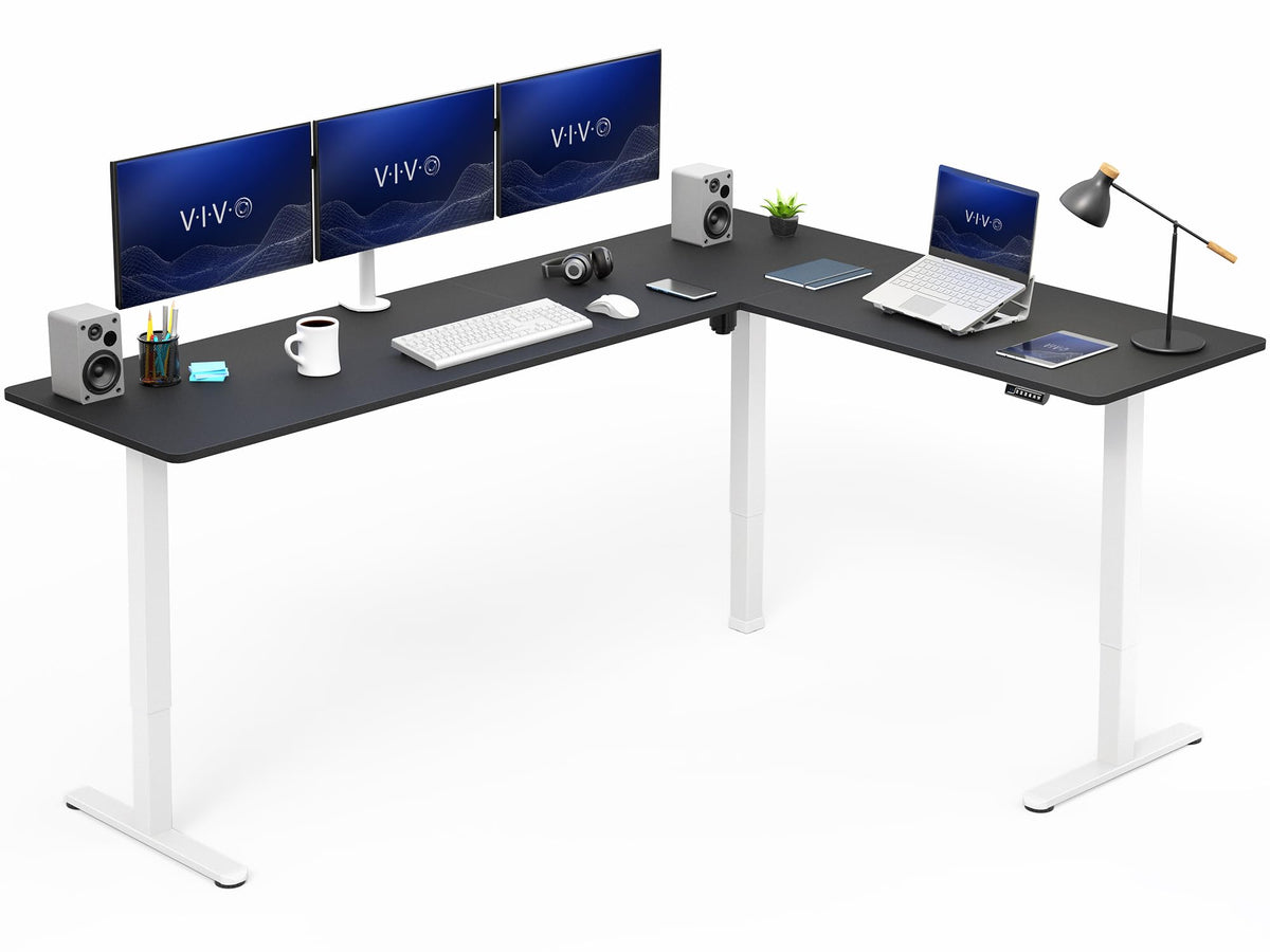 VIVO Light Wood 63 x 55 in Corner Standing Desk, DESK-E3CTGC