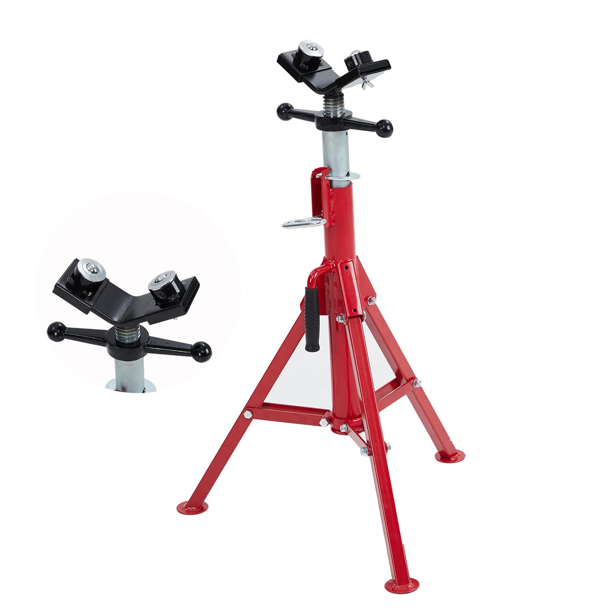 V Head Pipe Jack Stand with 4-Ball Transfer, 28-52 Inch Adjustable Height,1/8"-12" Wide Pipe Capacity, 2500 Lb Load Capacity Heavy Duty Steel Pipe Stand for Welding