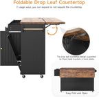 ONBRILL 60" Kitchen Island with Trash Can Storage, Rolling Island Table