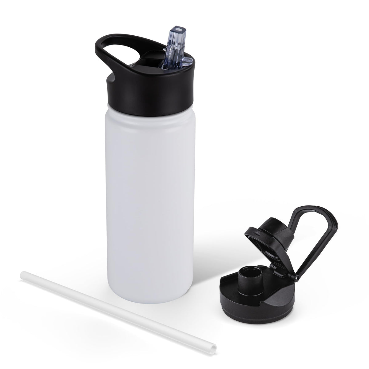 32 oz Insulated Water Bottle Bulk 8 Pack, Stainless Steel Sports Water Bottles with Straw Lid & Wide Mouth Lids, Double Walled Vacuum, Leak Proof, White
