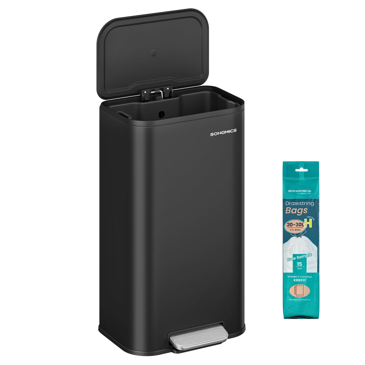 SONGMICS Kitchen Trash Can, 13-Gallon (50 L), Stainless Steel, Soft Close